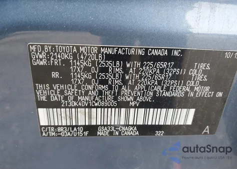 2012 Toyota Rav4 Limited V6 from USA, damaged, VIN 2T3DK4DV1CW089005